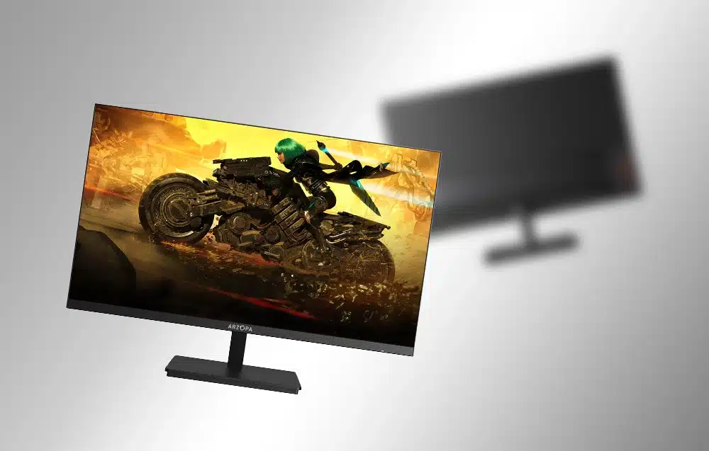 Arzopa M1RC motoros kép bekapcsolt monitoron fehér háttéren.