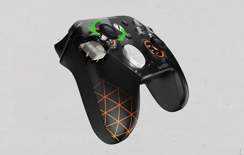 GameSir G7 Pro Zenless Zone Zero Edition vezérlő oldalról, belső mechanikával.