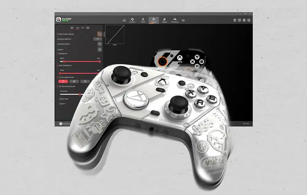 GameSir G7 Pro Zenless Zone Zero Edition vezérlő GameSir szoftver képernyő előtt.